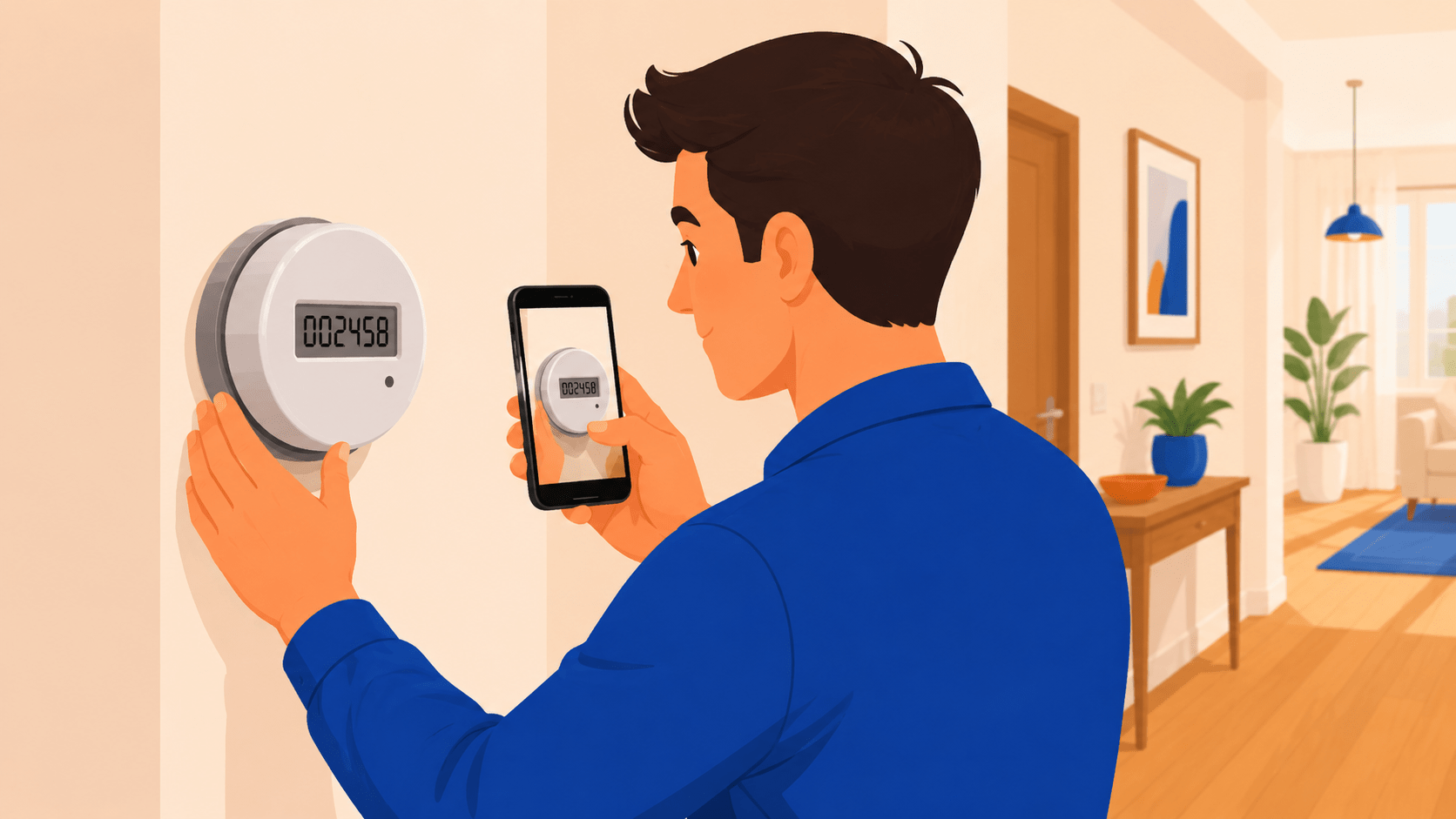 Relevé de l'index du compteur électrique photographié au smartphone pendant l'état des lieux